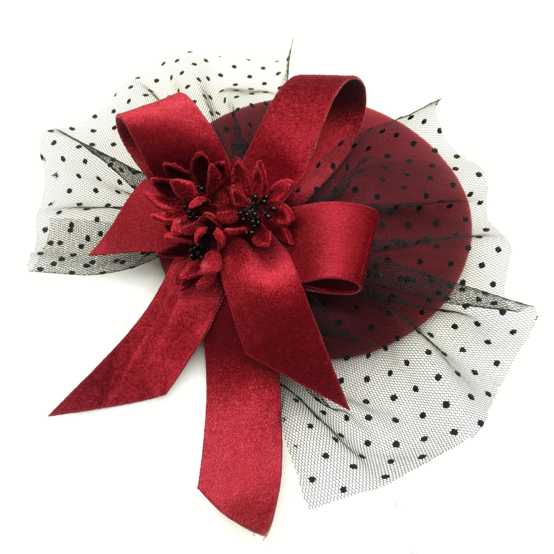 新款法式小礼帽优雅酒红复古蝴蝶结毛呢帽 聚会旅游拍摄百搭配饰