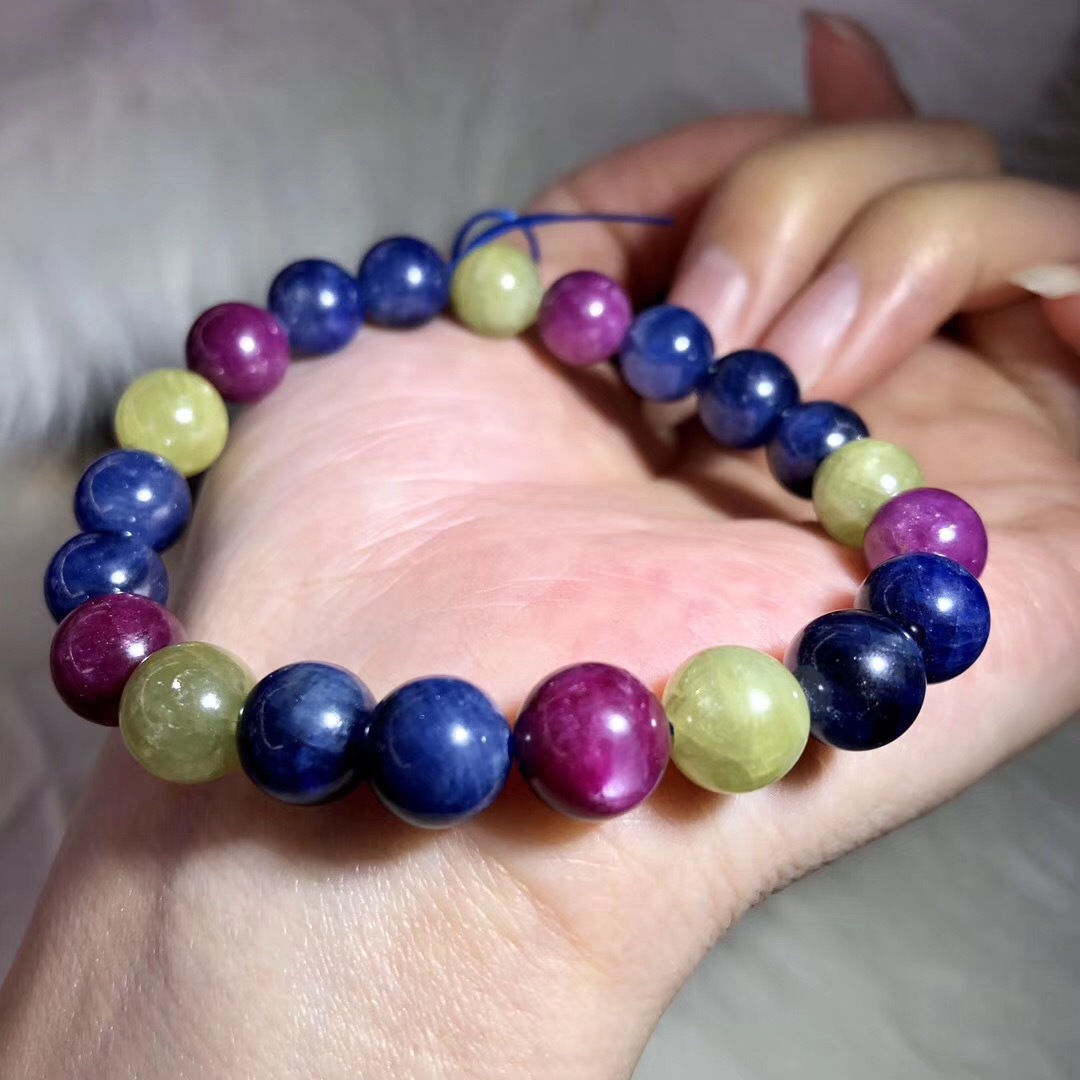 天然蓝宝石手链彩色蓝宝石单圈手串水晶链圆珠首饰厂家批发