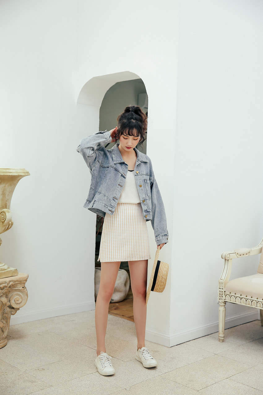 2019秋冬欧美浅色牛仔夹克短款牛仔衣女式牛仔外套