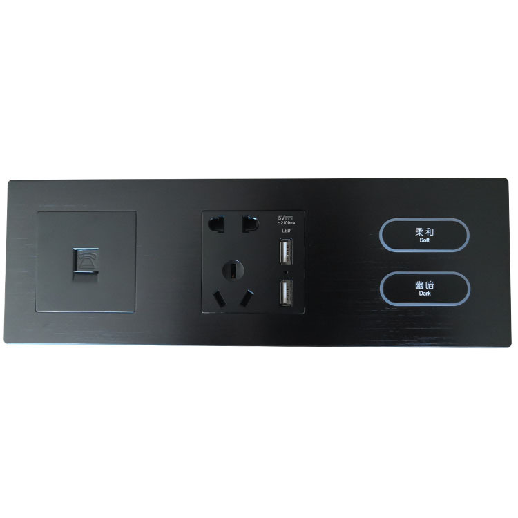 定做按键背光圈485强电轻触开关 黑色拉丝面板智能酒店轻触开关