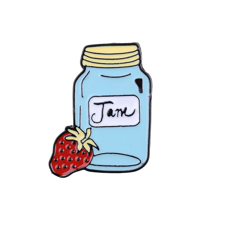 欧美新品 创意草莓果酱瓶jam卡通胸针牛仔夹克别针厂家批发