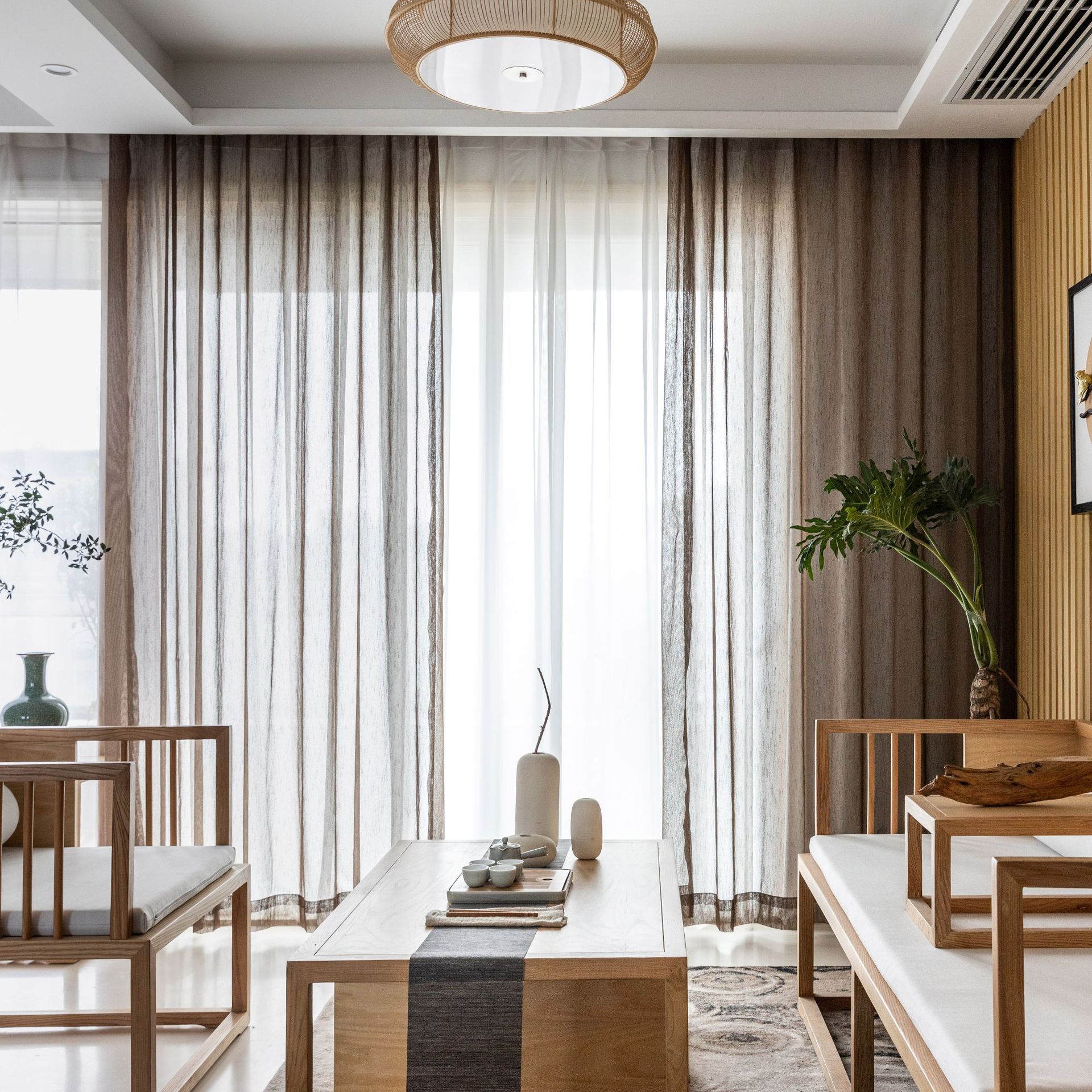 新中式竹节麻纯色窗纱窗帘 厂家供应 多色可选 卧室飘窗帘 批发