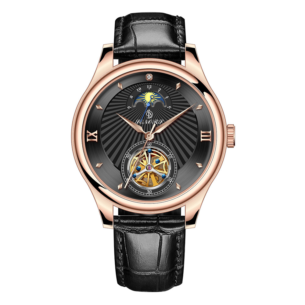 赛娜斯senors日月星辰全自动机械表陀飞轮防水皮带男士腕表sn169