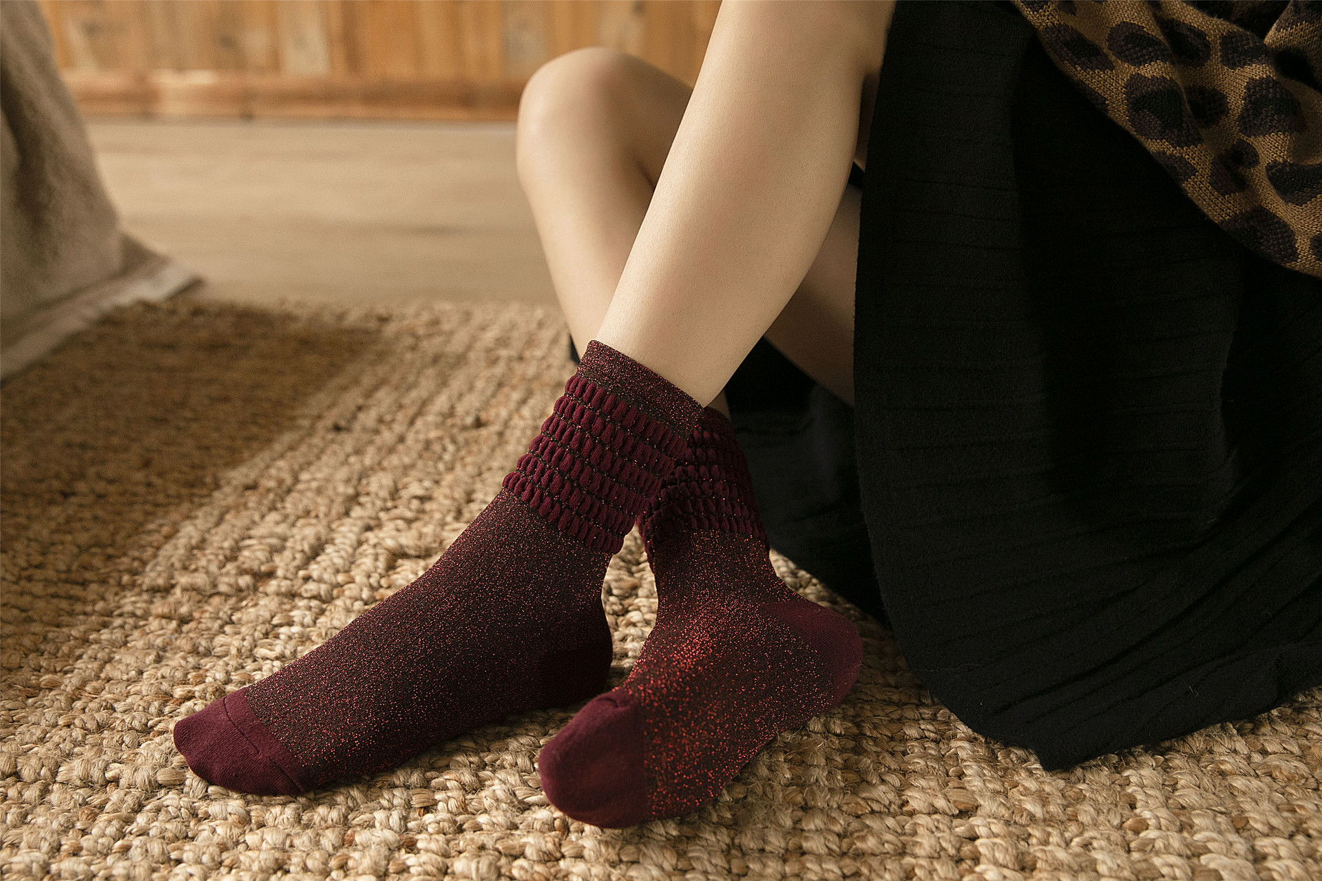 春秋新品日系银丝拼色堆堆女袜 纯棉多层罗口个性中筒袜子批发