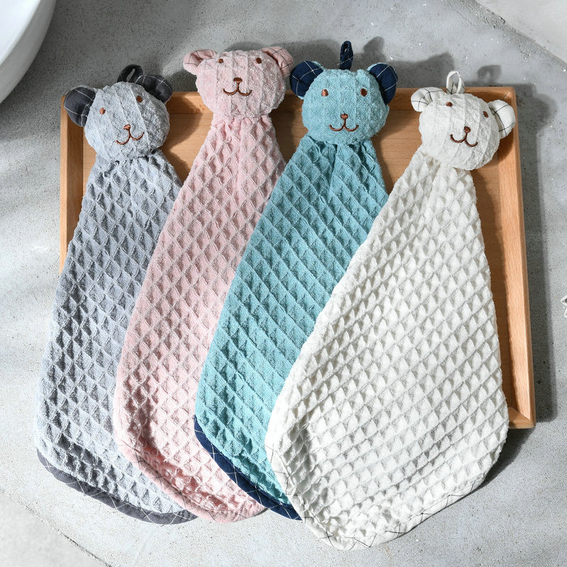 Waffle Cute Bear Hand Towel Soft Absorbent Bathroom Towels Cartoon Hand Towel Towel Hanging Wiper Cloth