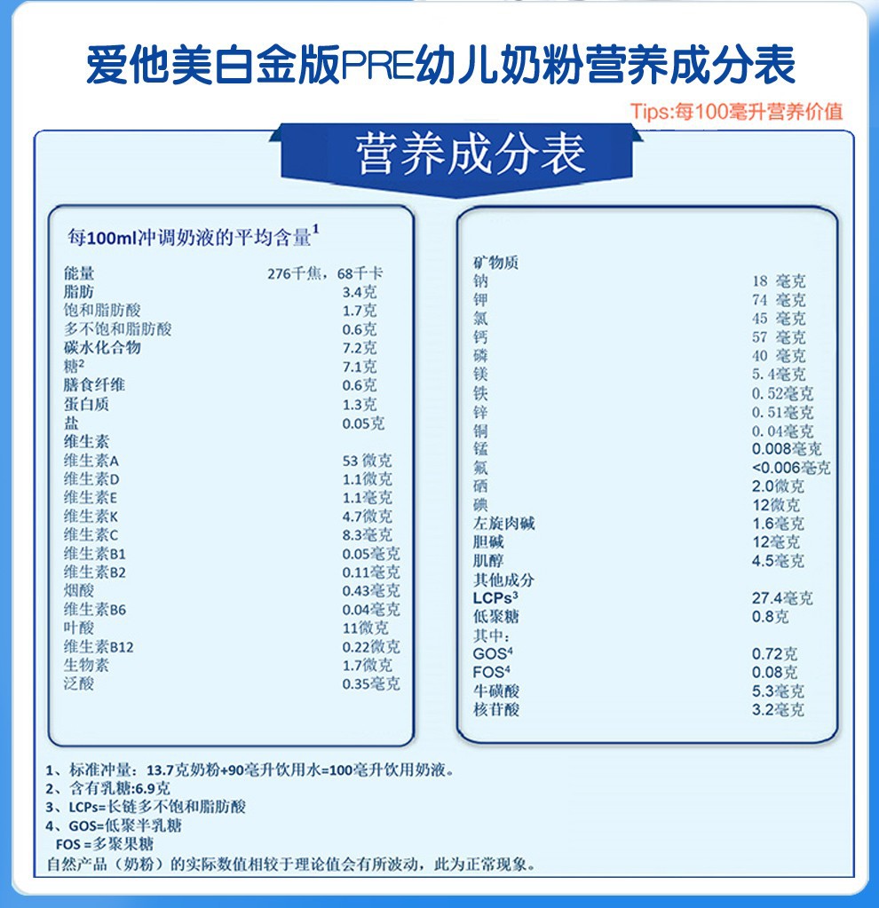 德国爱他美白金版pre段12段1 2 段婴幼儿配方牛奶粉铂金奶粉直邮