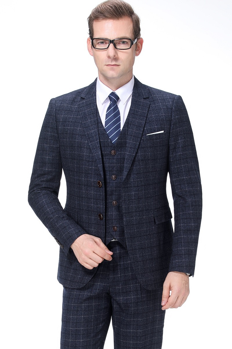 2019秋冬新款男士西服职业休闲套装商务时尚大码羊毛格子西装外套