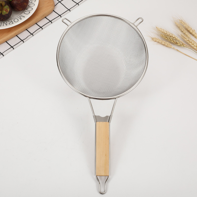 Stainless Steel More Sizes Oil Fishing Wooden Handle Fry Basket Strainer Double-Ear Hanging Can Be Equipped with Frying Pan Insulation Pot