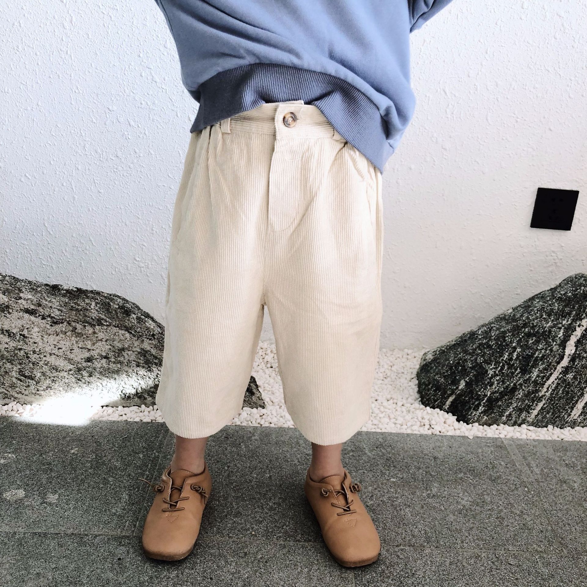 treebibi 2019春季新款儿童裤子三色韩版灯芯绒8分休闲裤