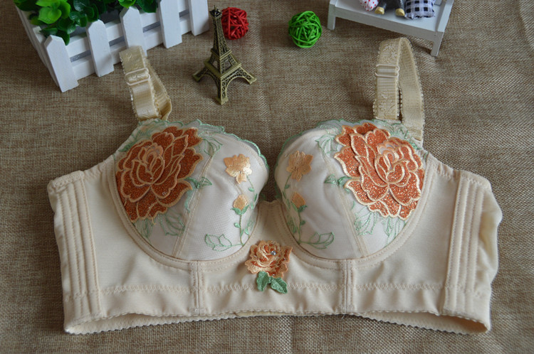 新3d立体花朵刺绣记忆钢圈调整型文胸 有钢薄款聚拢内衣 一件代发