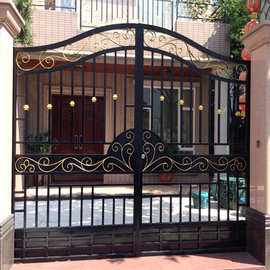 胶州铁艺大门厂家 公园小区厂房双开铁艺门 欧式农村别墅庭院大门