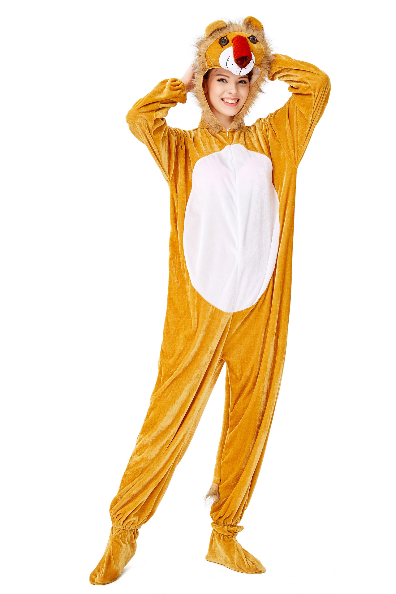 万圣节卡通动物连体衣服俏皮黄鼠狼老虎狐狸角色扮演舞台演出服女