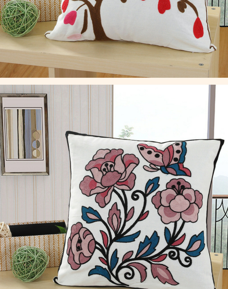客厅沙发靠枕毛巾绣靠垫纯棉抱枕软包花卉图案枕套隐形拉链 jj130