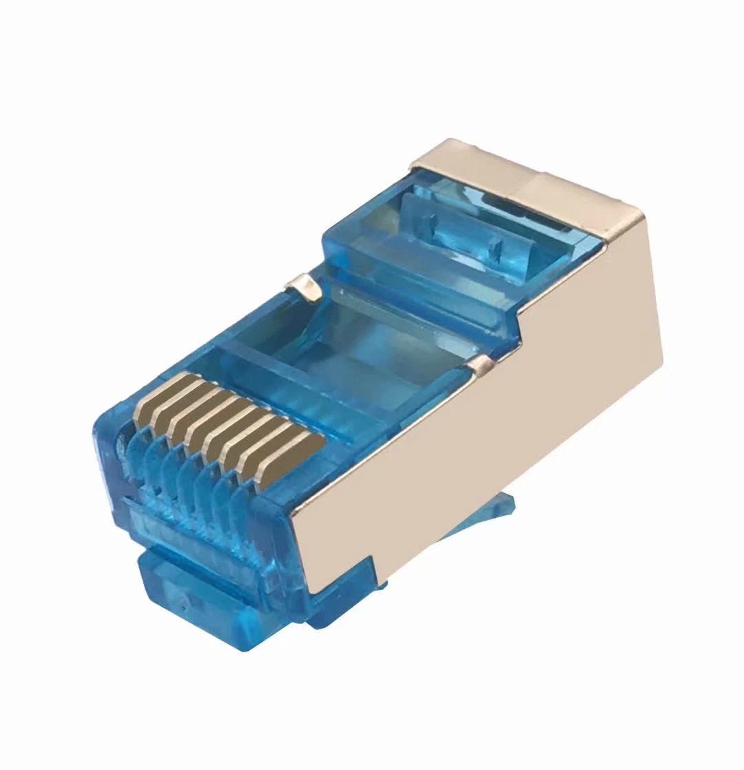 anp超六类网络彩色水晶头 rj45安普结构千兆网络透明蓝