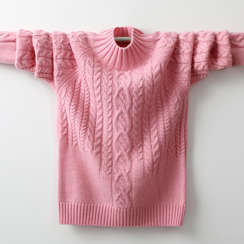 女童毛衣秋冬新款2019套头羊毛衫中大童纯色加厚圆领打底衫上衣