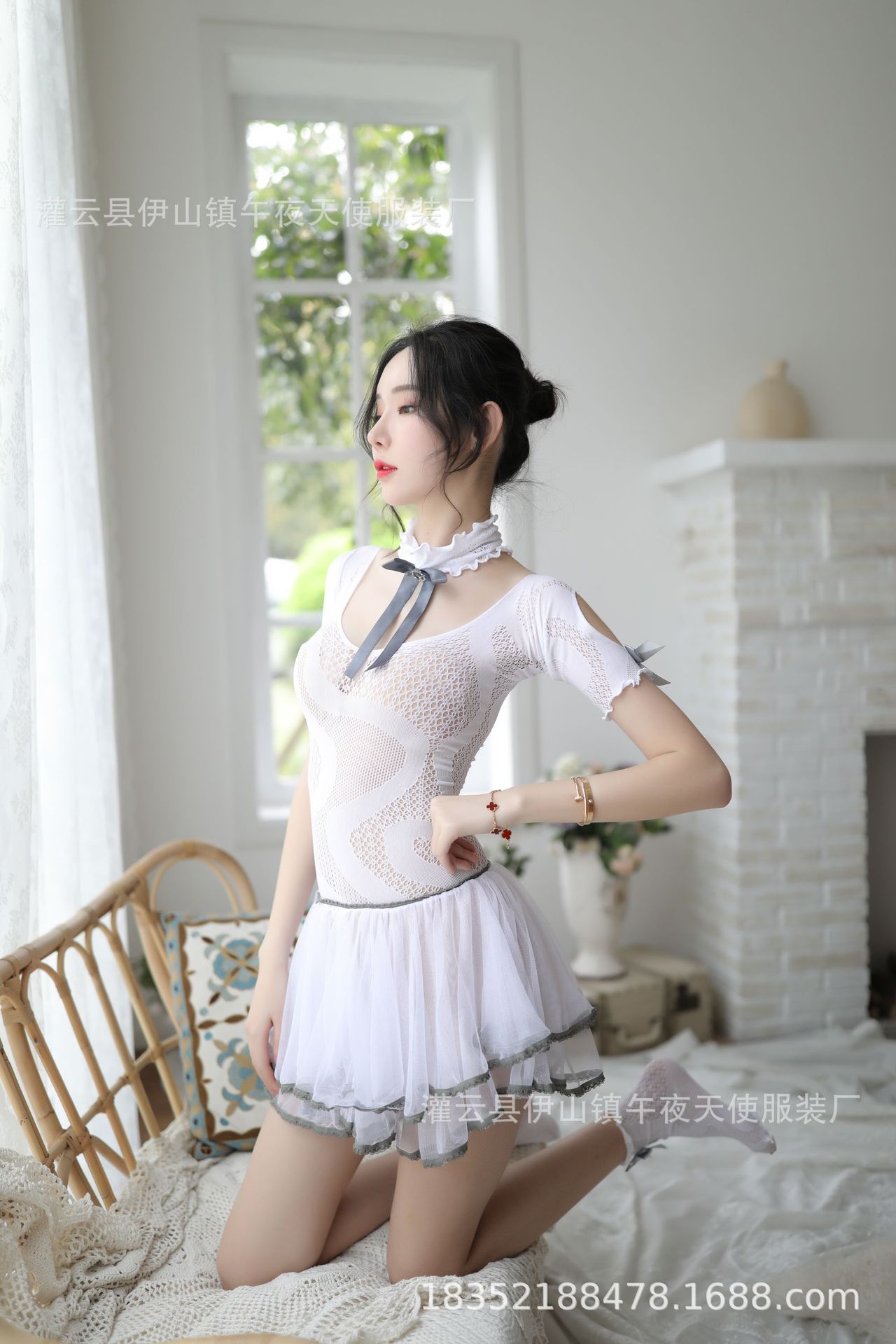 魅俪蔻情趣内衣女式蕾丝网纱透视制服诱惑性感连身袜丝袜套装7593