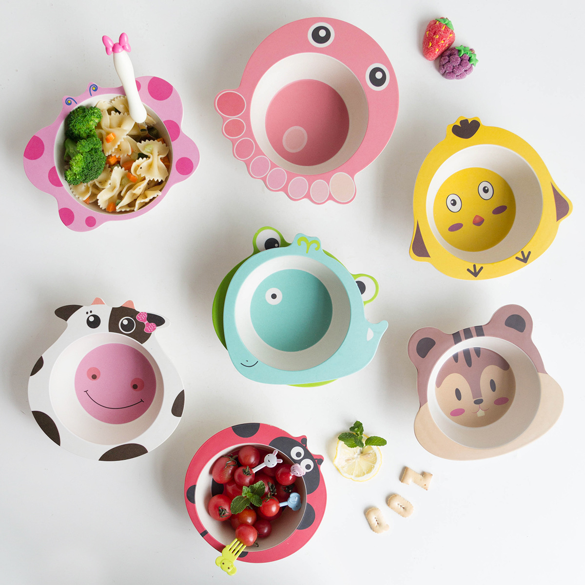 宝宝碗婴儿辅食碗环保竹纤维餐具卡通可爱碗儿童吃饭便携碗盒装