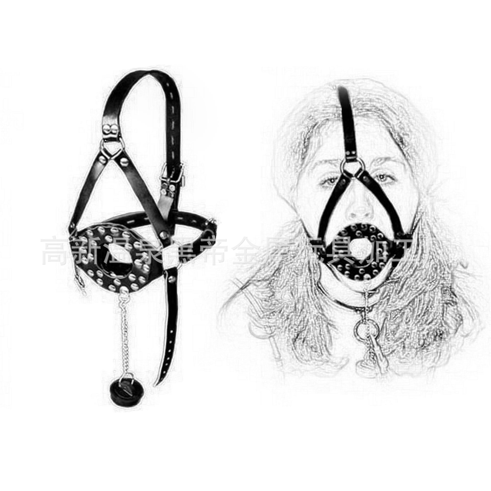 黑帝厂家批发情趣口塞 成人带盖马具型带盖口塞 带平钉嘴塞