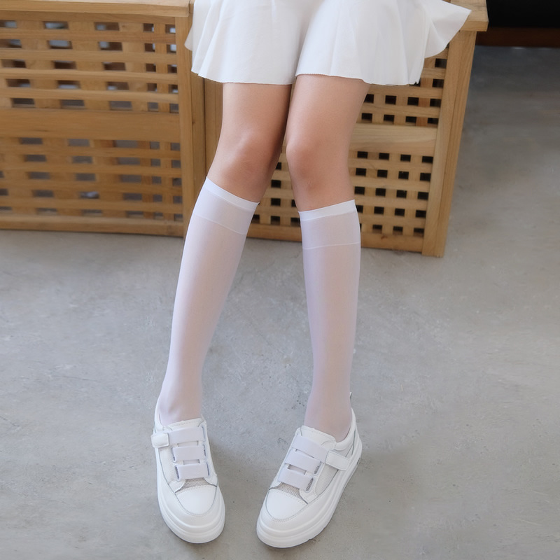 Velvet Cored Silk Calf Socks Tube Socks Thigh High Socks Transparent White Half Socks Long Tube Knee Length Socks