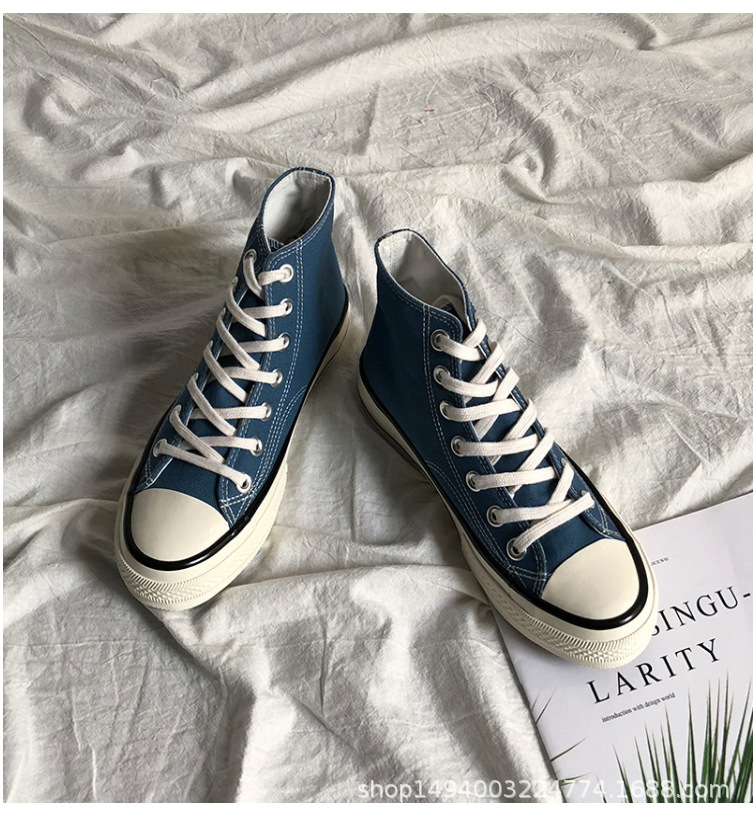 chic帆布鞋1970s雾霾蓝高帮经典复古韩国ulzzang街拍橄榄绿帆布鞋