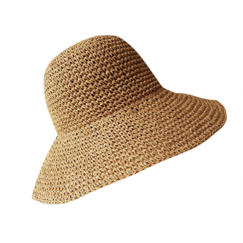 Beach Hat Children's Summer Seaside Straw Hat Handmade Hollow Sun Hat with Wide Brim Artistic Outdoor Fresh Folding Sun Hat