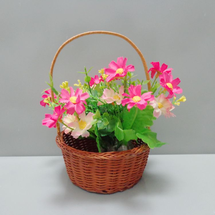 现货芒编手提小花篮14公分插花小篮子圆形手工编织篮子厂家直销