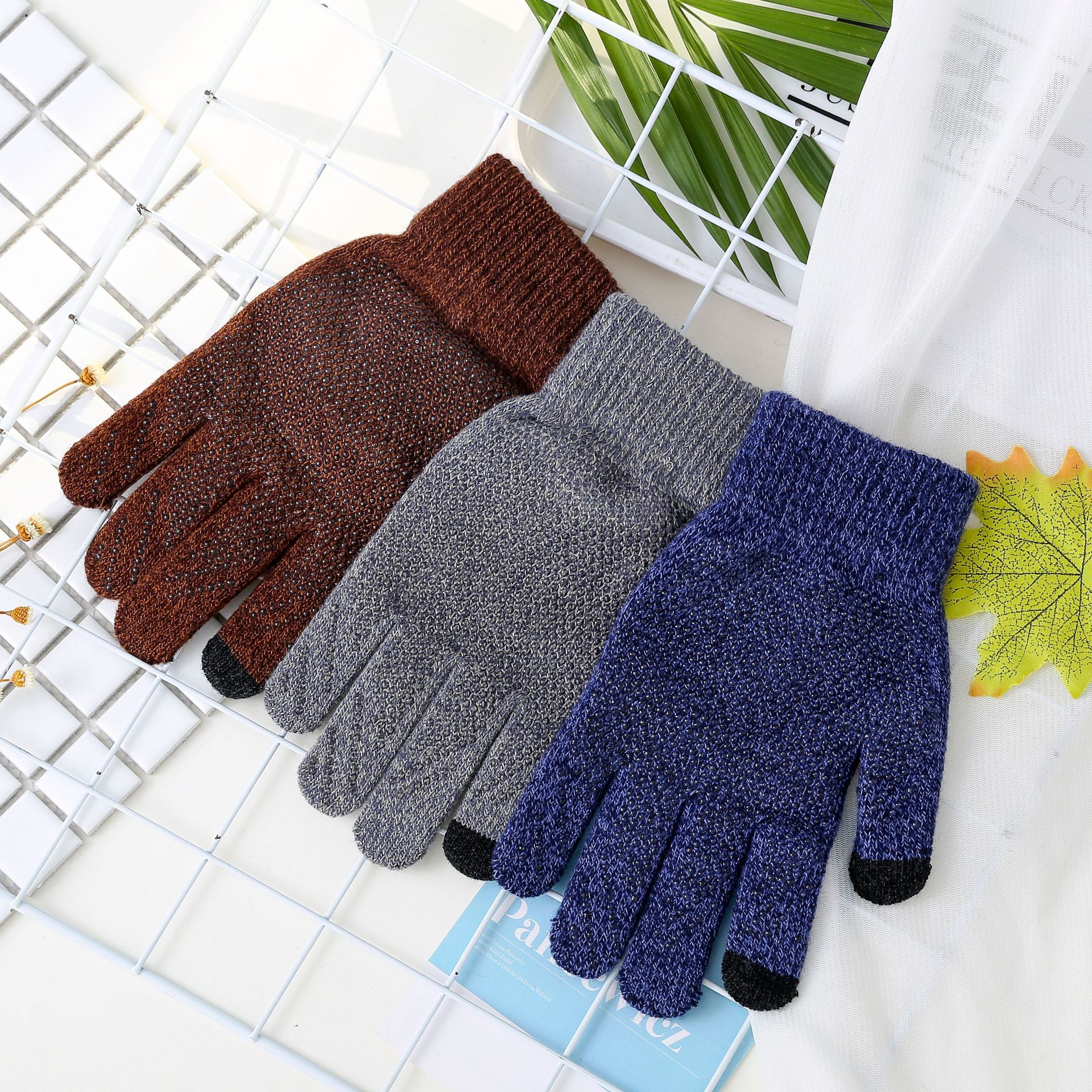 手套 冬 男士保暖针织户外防风毛线手套 全指加绒手套 厂家直销