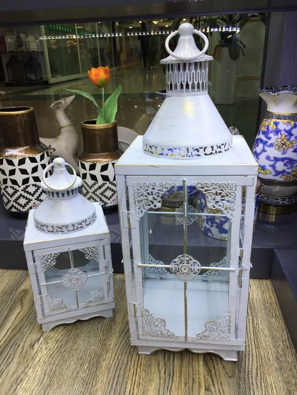 大型落地铁艺玻璃马灯庭院家居婚庆软装摆件影视道具铁艺风灯烛台