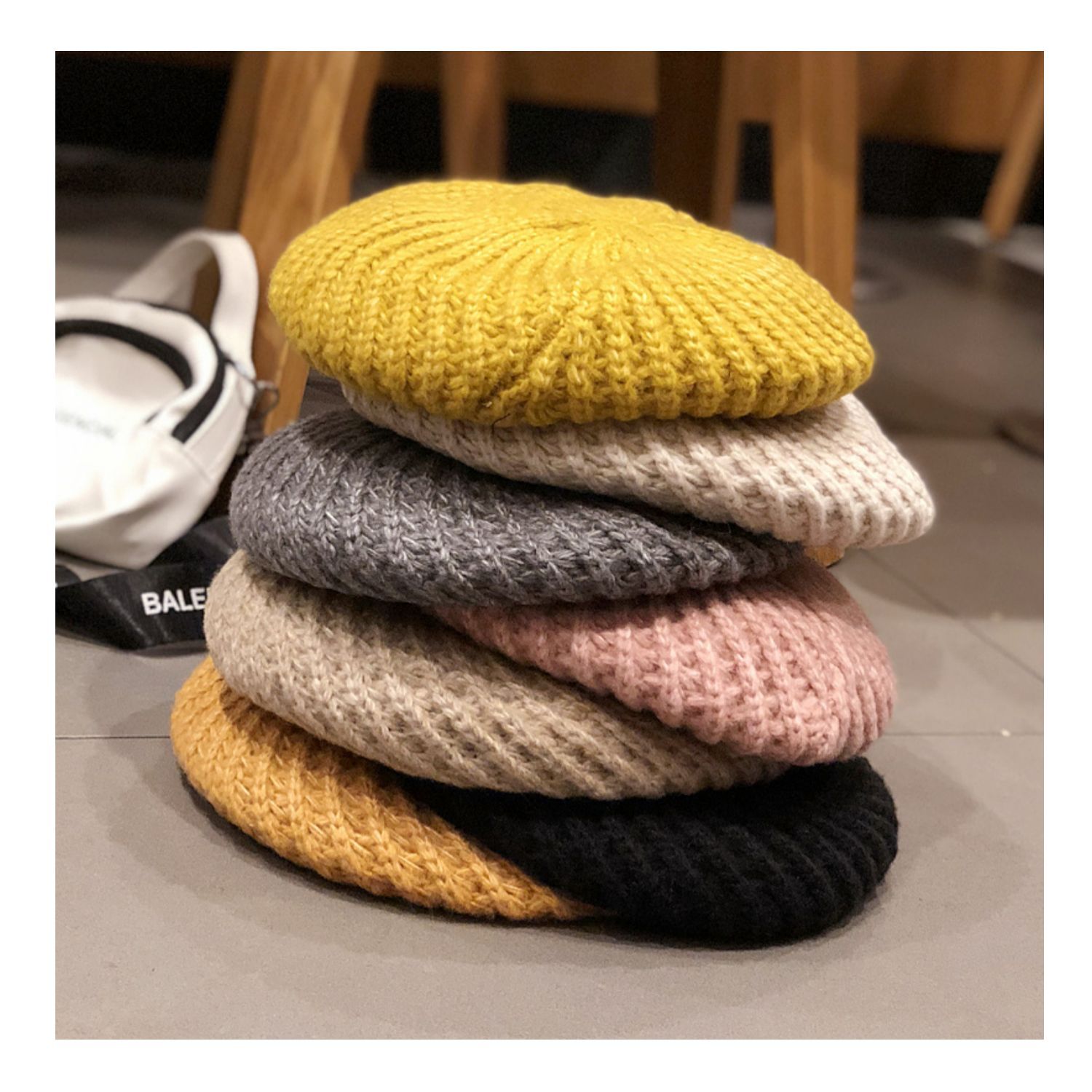 秋季毛线针织贝雷帽女简约韩版潮时尚保暖粗织帽子秋冬堆堆帽百搭