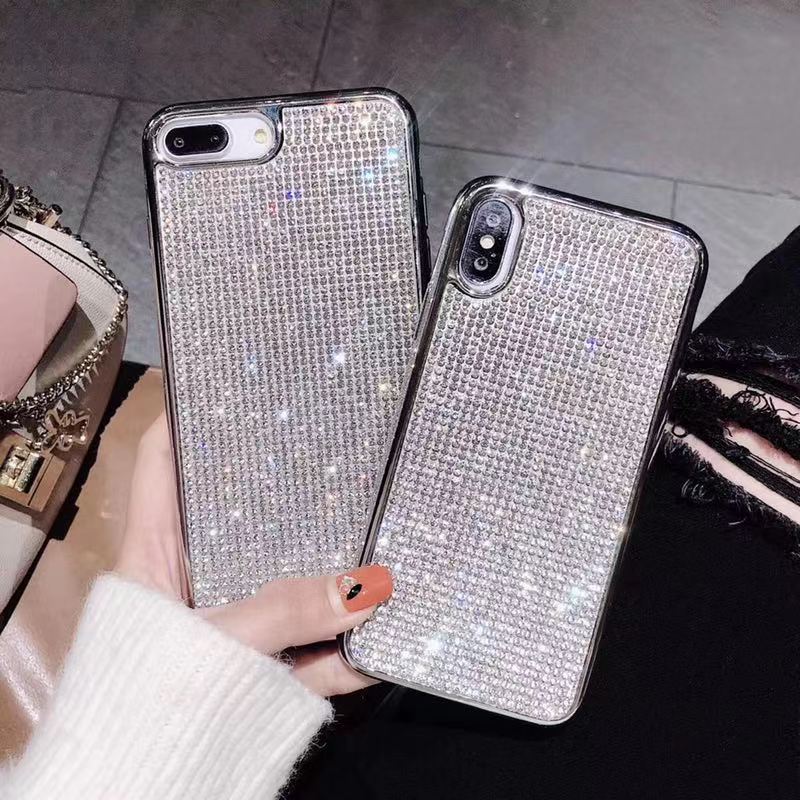 网红水钻手机壳适用iphonex7plus8plus创意满钻电镀边tpv时尚