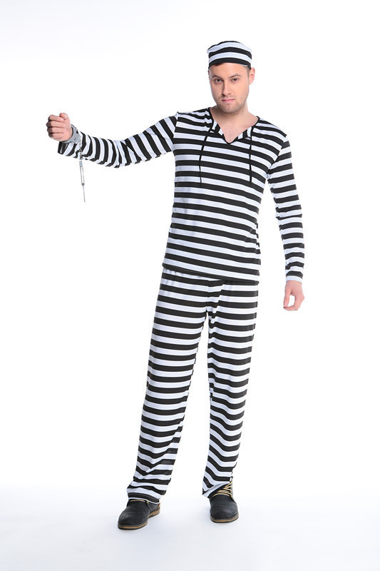 万圣节监狱逃犯情侣囚犯服装越狱惊魂黑白条纹cosplay表演服 批发