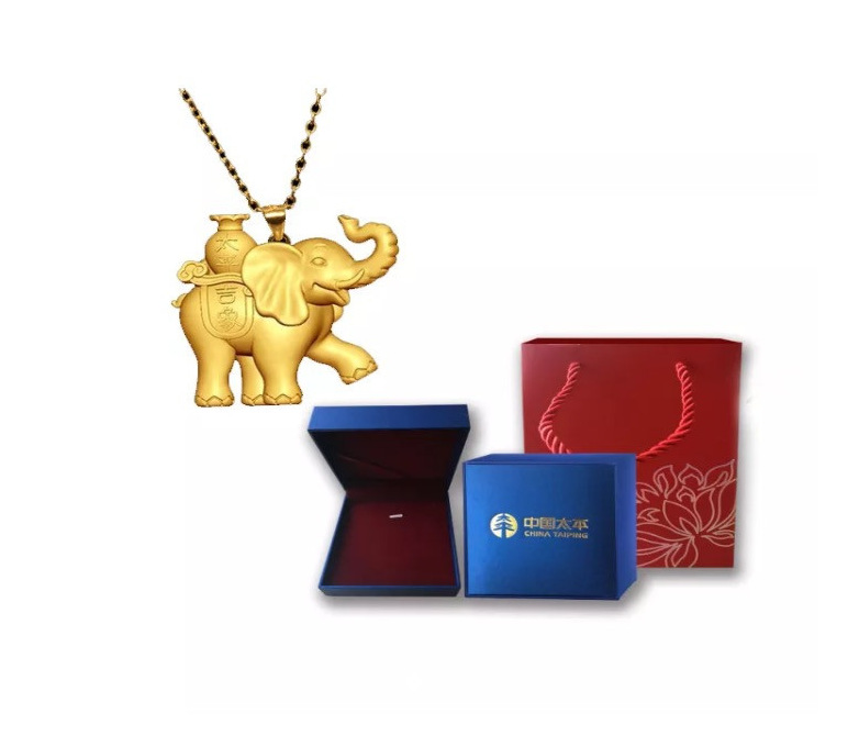 中国太平保险礼品 太平吉象纯金挂坠3d999硬金吊坠1.6g-2g