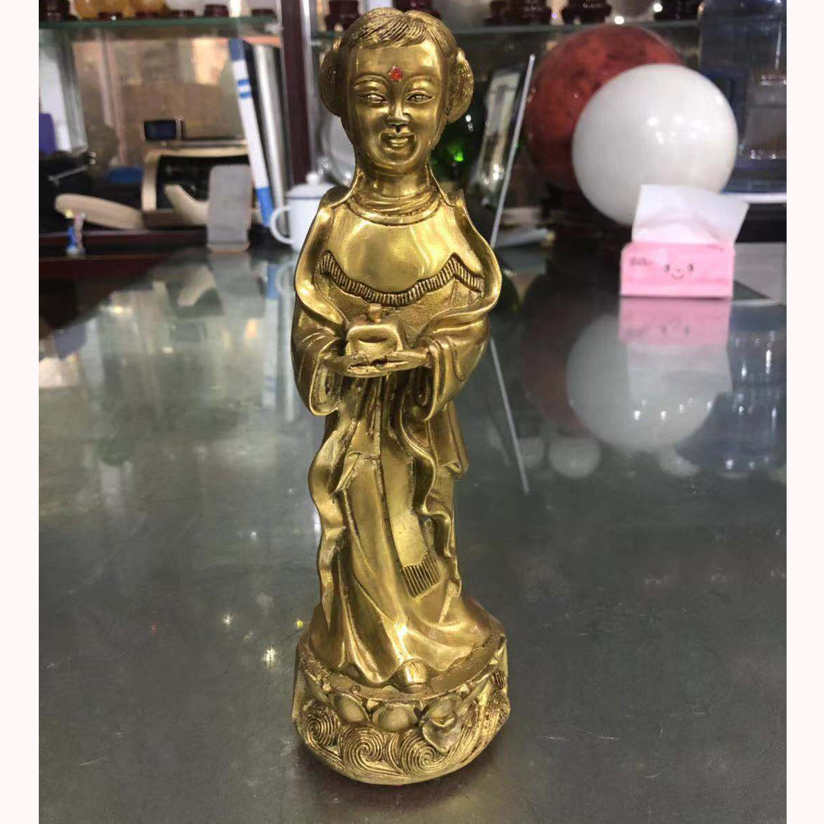 步步莲花 纯铜善财龙女摆件童男童女佛像佛具用品