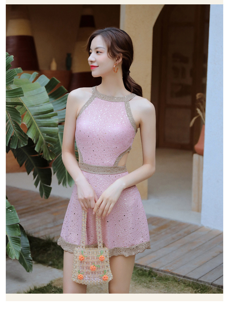 韩国连体泳衣女遮肚显瘦保守小香风泡温泉小胸聚拢性感裙式游泳衣