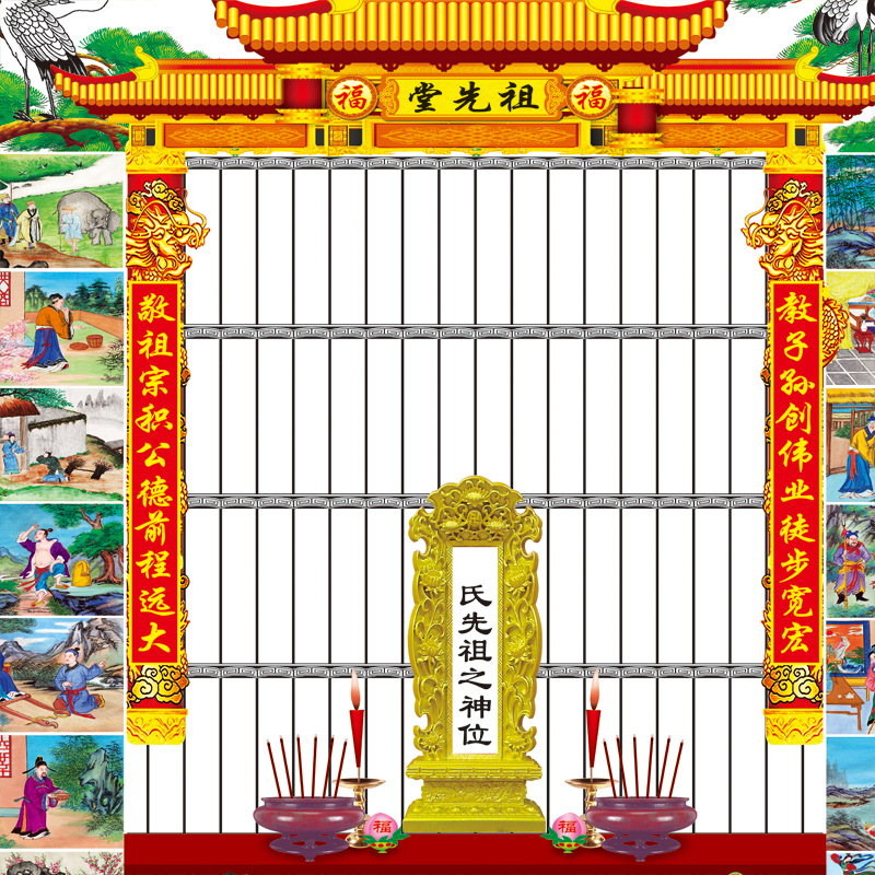 供奉祖先堂布料家堂轴子家谱挂画老祖宗老式族谱宗谱卷轴仿古年画