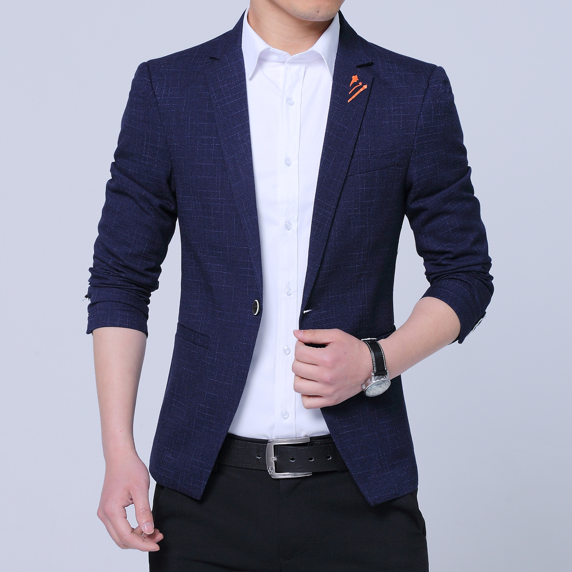 obcy出口外贸亚马逊休闲男装长袖西服格纹西装男