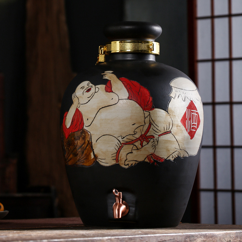 龙头手绘李白陶瓷酒坛酒缸景德镇家用酿酒坛泡药酒瓶密封藏酒壶带龙头