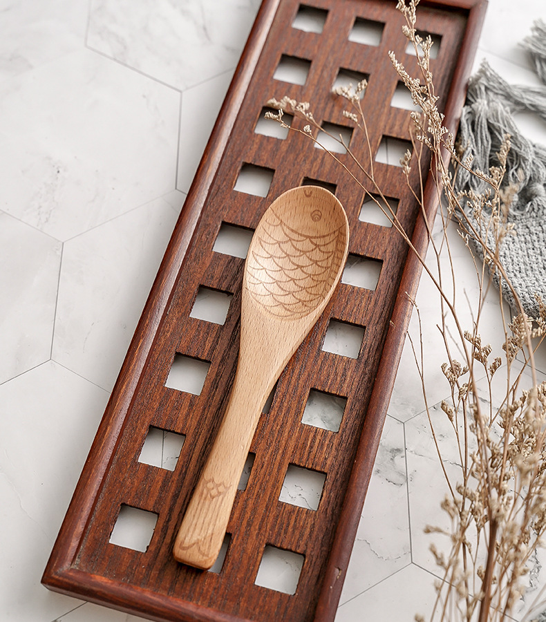 创意榉木鱼形勺子 复古实木勺木质小汤勺 高档酒店专用调羹 饭勺