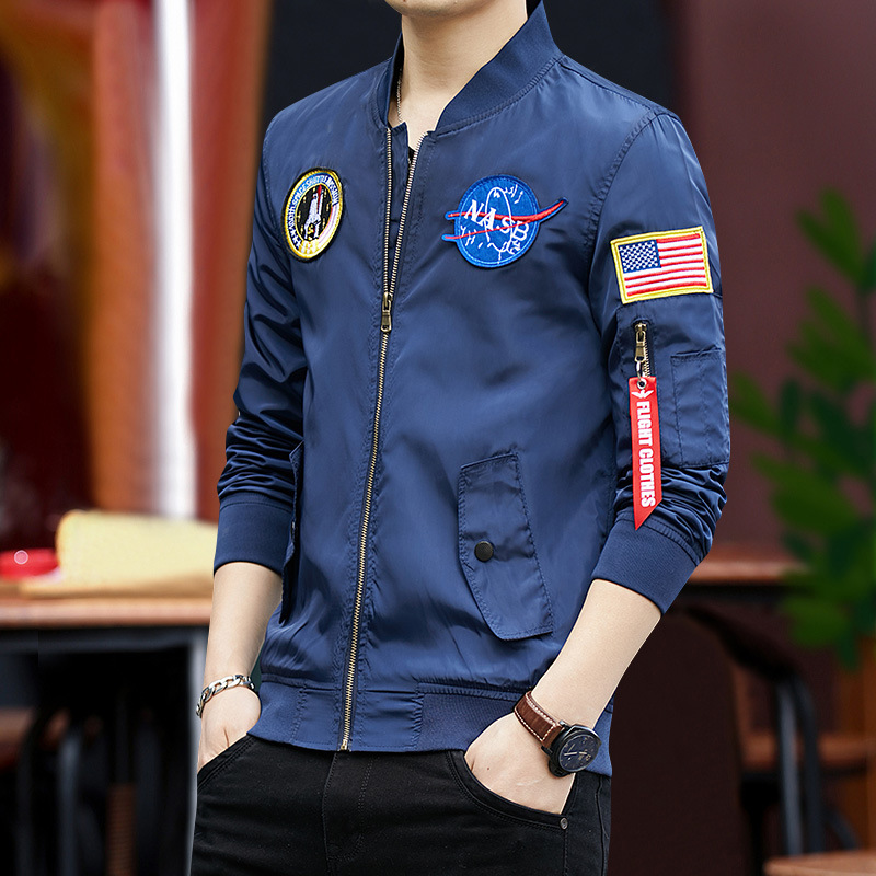 跨境专供速卖通亚马逊秋薄款美国空军刺绣徽章棒球服飞行员夹克男