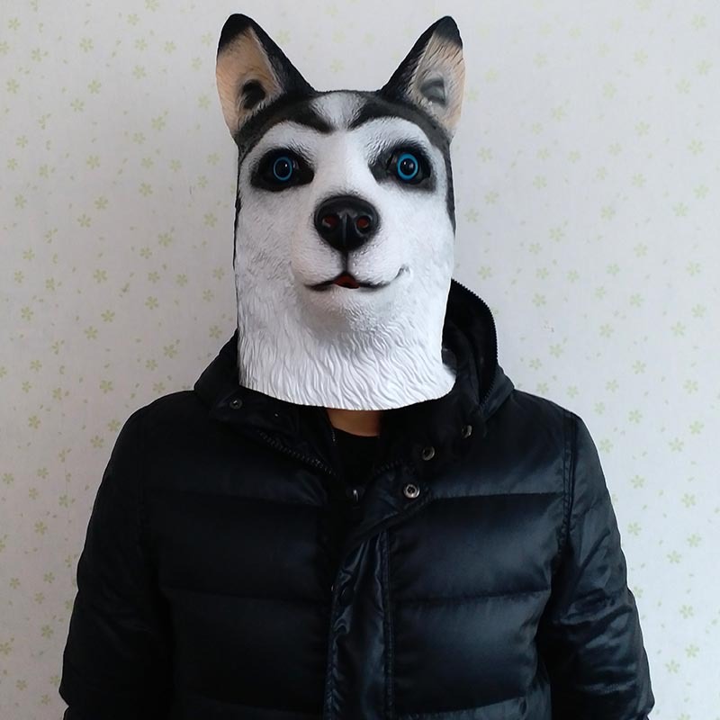 万圣节哈士奇动物头套乳胶面具搞笑狗头成人搞怪恐怖狗面具批发