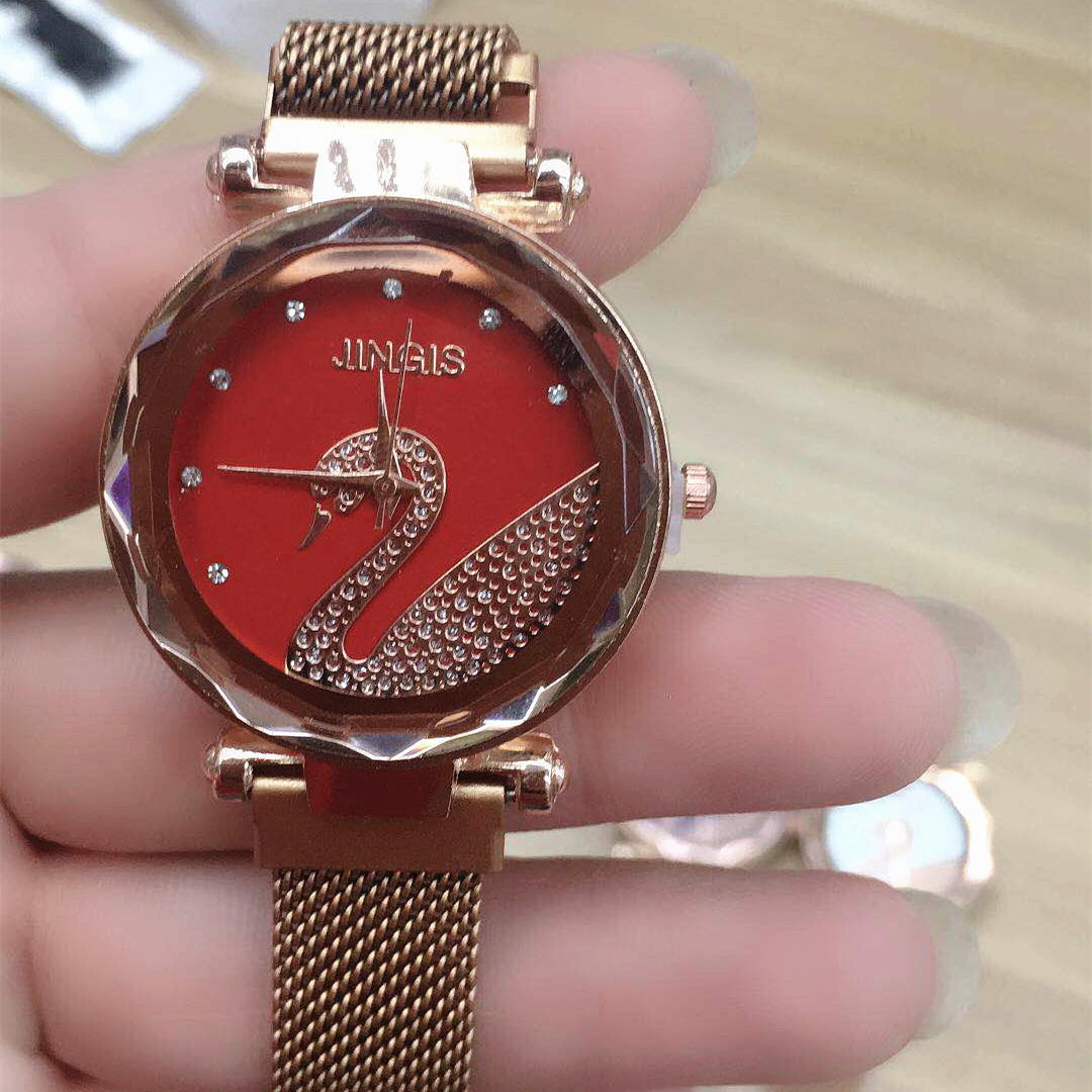 天鹅手表 抖音网红同款热销星空吸铁石手表女 外贸爆款12颗钻手表