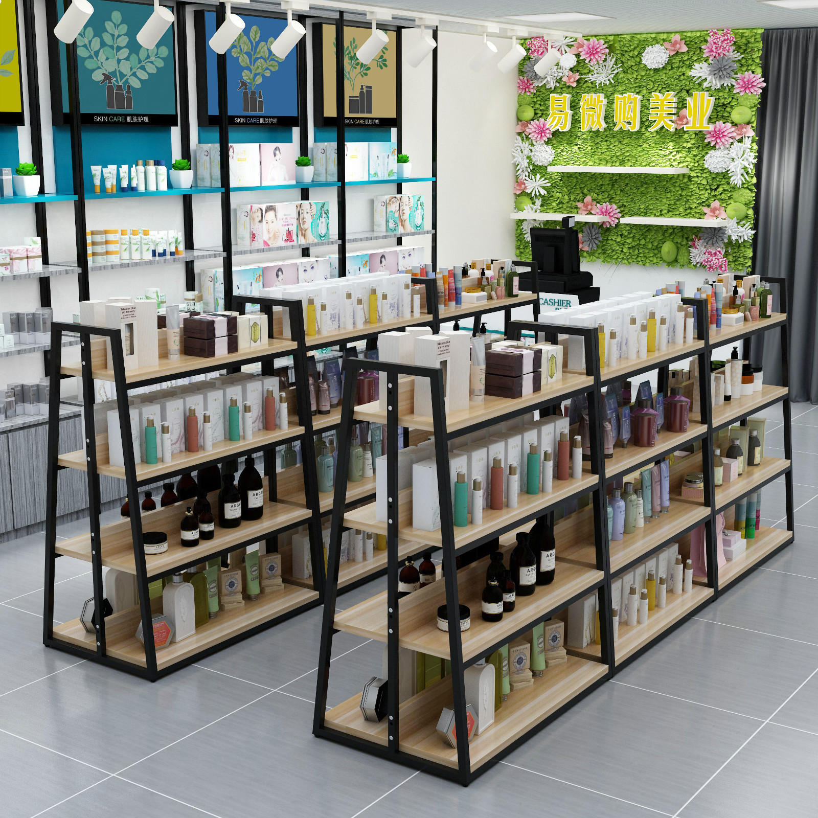 中岛柜落地展示台双面超市货架展示架多层零食中岛架化妆品展示柜