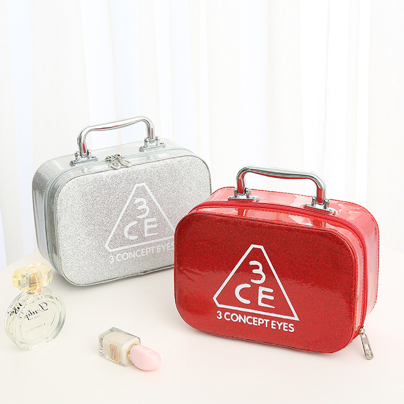 Wholesale Korean Style Cosmetic Bag Large Capacity Portable Cosmetic Case 3c Women's Shiny Crystal Toiletry Storage Box Customized