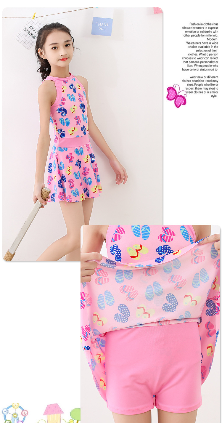 新款女童泳衣中大童连体平角裤裙式泳装小学生少女温泉游泳衣