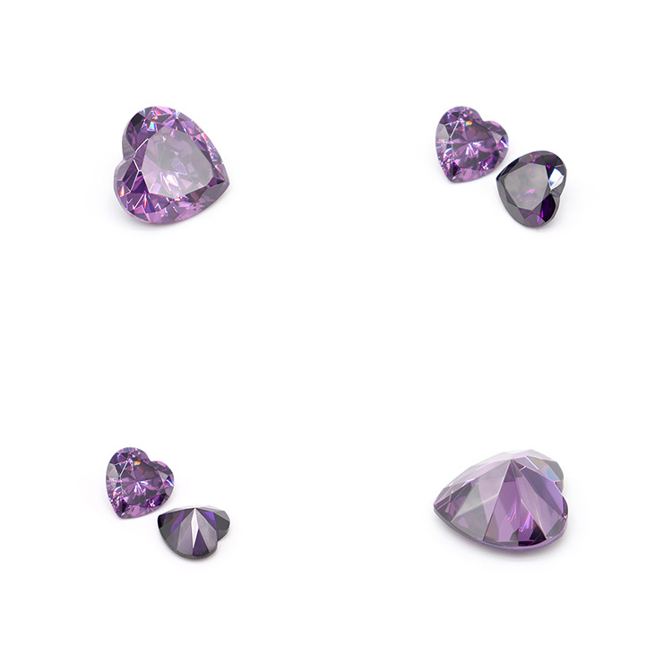 心形浅紫红锆石 人造合成紫水晶二月生辰石裸石 amethyst heart