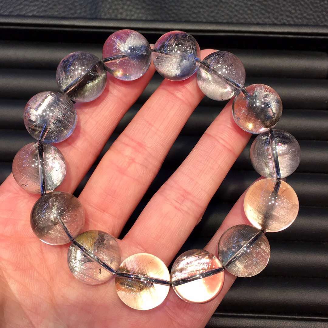 天然顺发银钛晶金发晶手链顺发 发晶板钛银钛晶手链手串批发