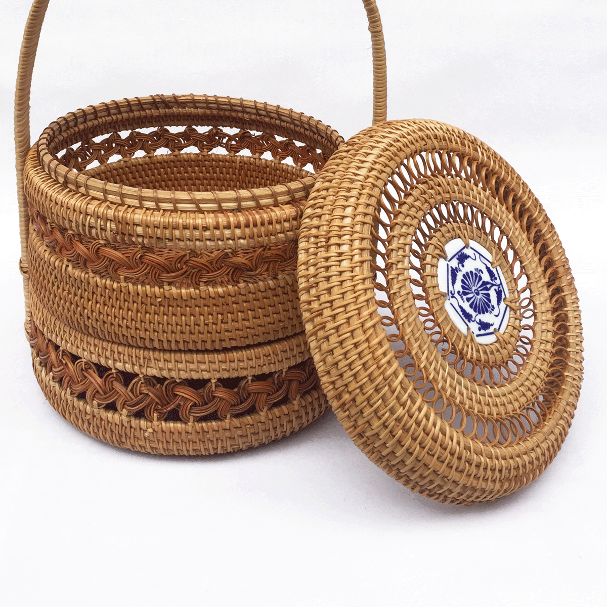 越南秋藤编织收纳盒茶叶盒茶道零配收纳篮干果糖果手提盒批发