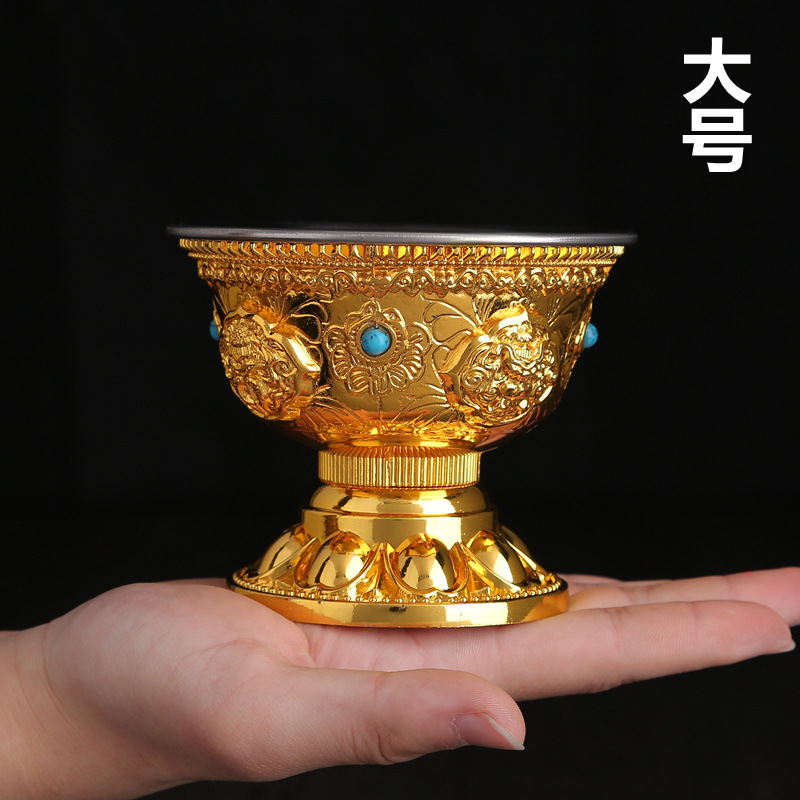 八吉祥圣水杯净水杯家用不锈钢内胆七供水杯供佛杯高脚供碗大号