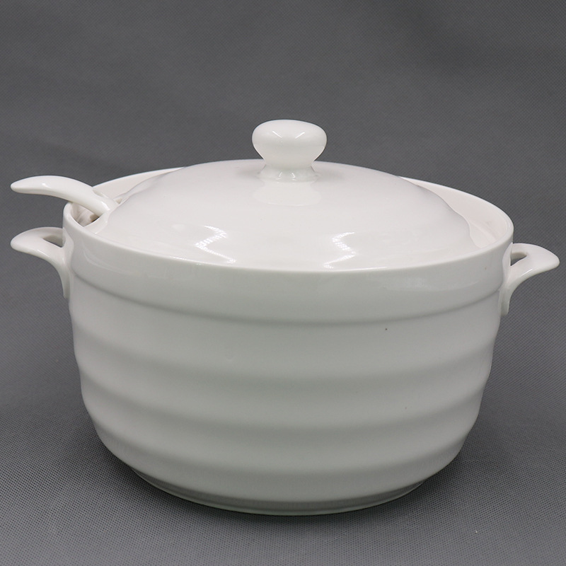 陶瓷汤锅带盖 汤碗纯白大号品锅酒店菜盆 可定制 汤盅
