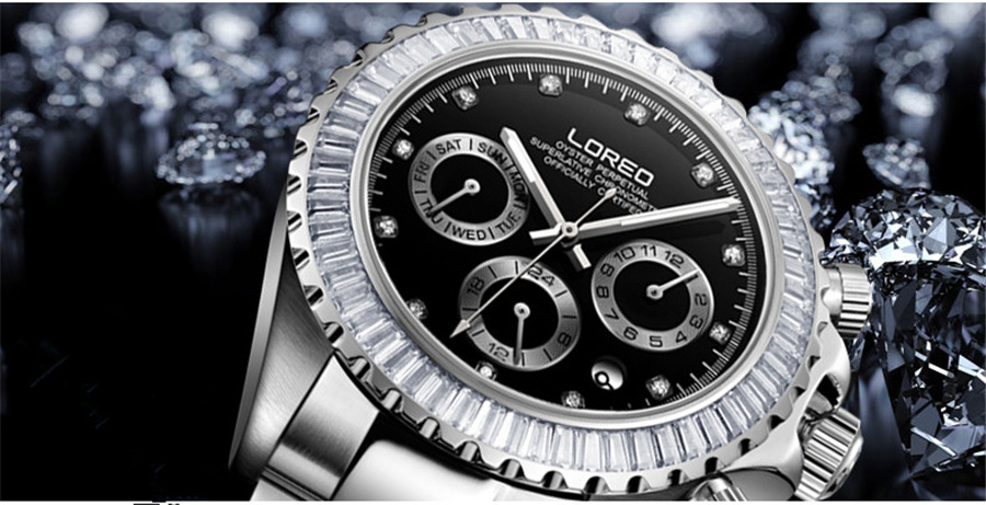 loreo雷力欧2019新款全自动机械表男手表商务精钢带防水夜光腕表